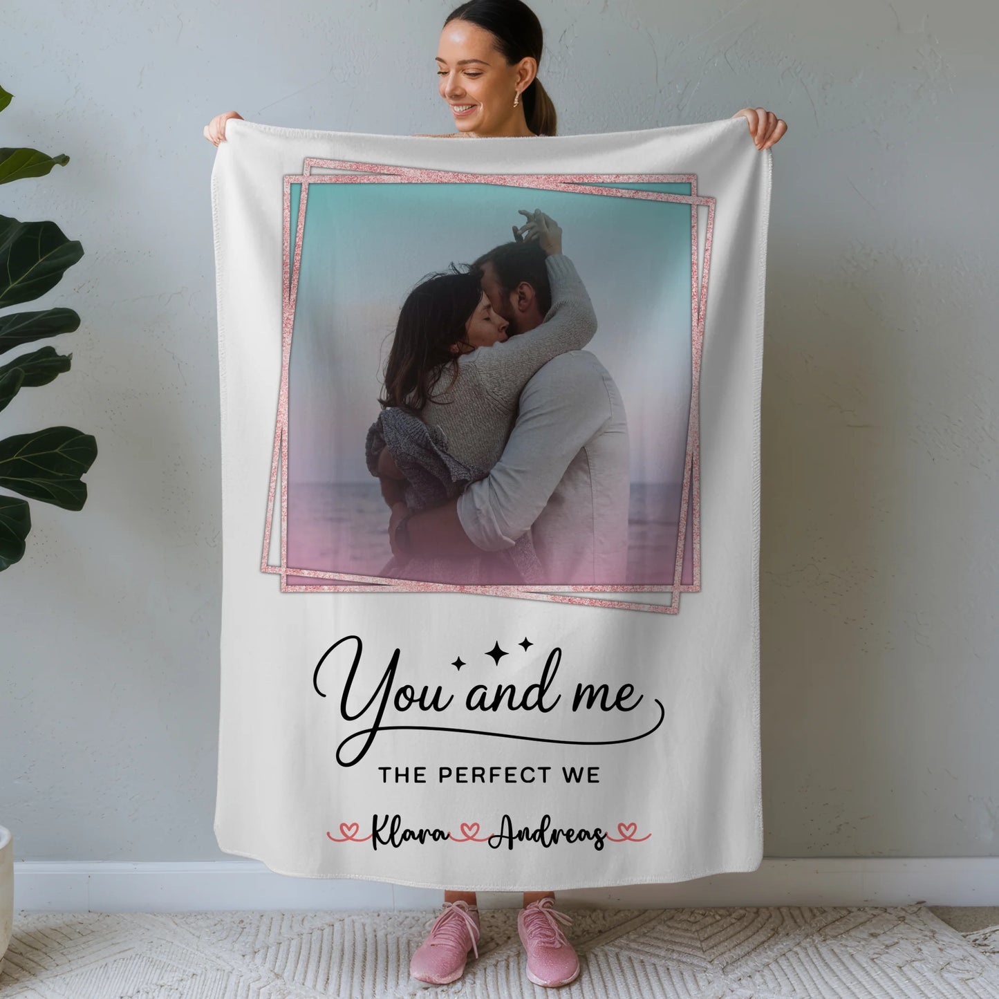 Kuscheldecke Mit Namen mit 1 Foto, Namen & Wunschtext für Paare You and me
