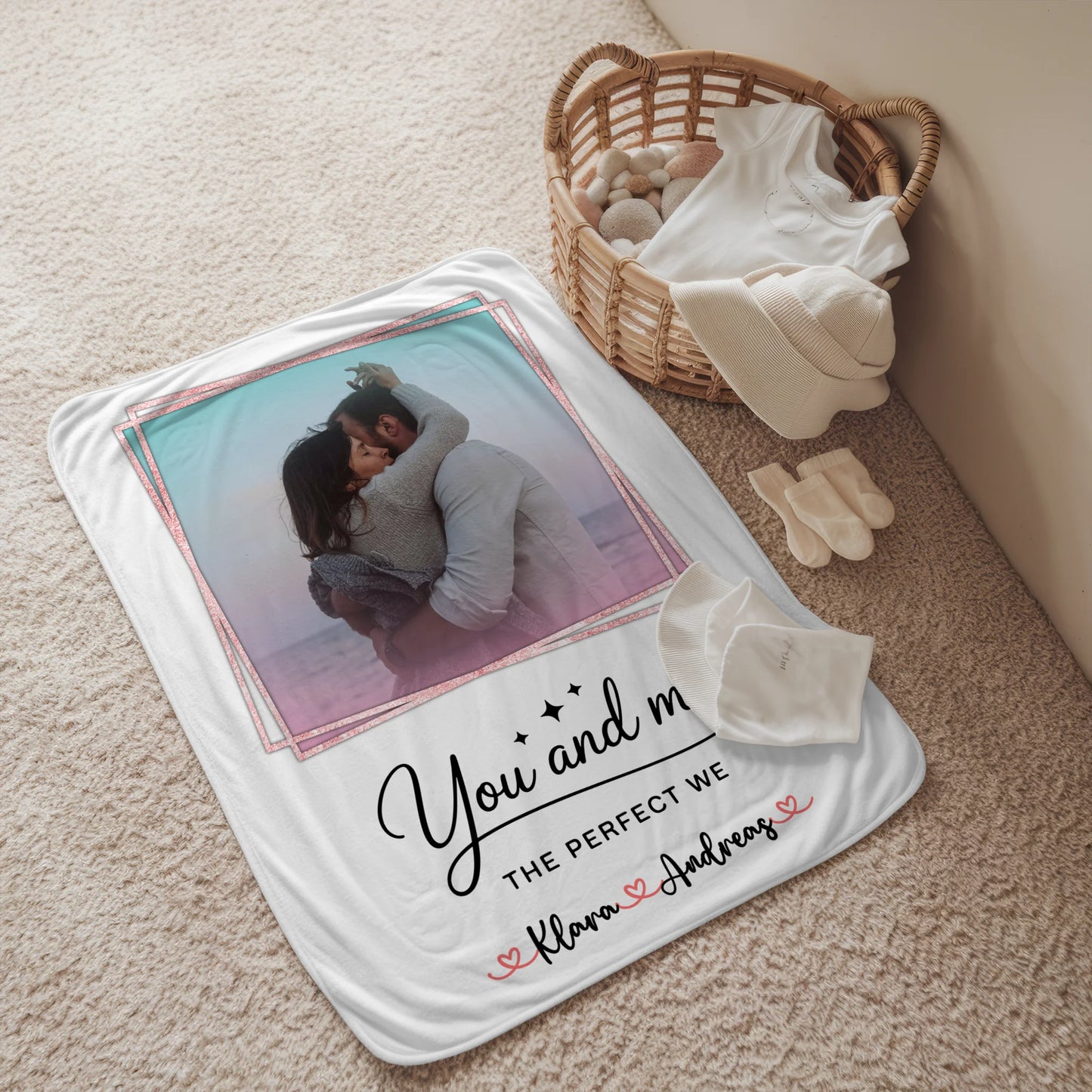Kuscheldecke Mit Namen mit 1 Foto, Namen & Wunschtext für Paare You and me