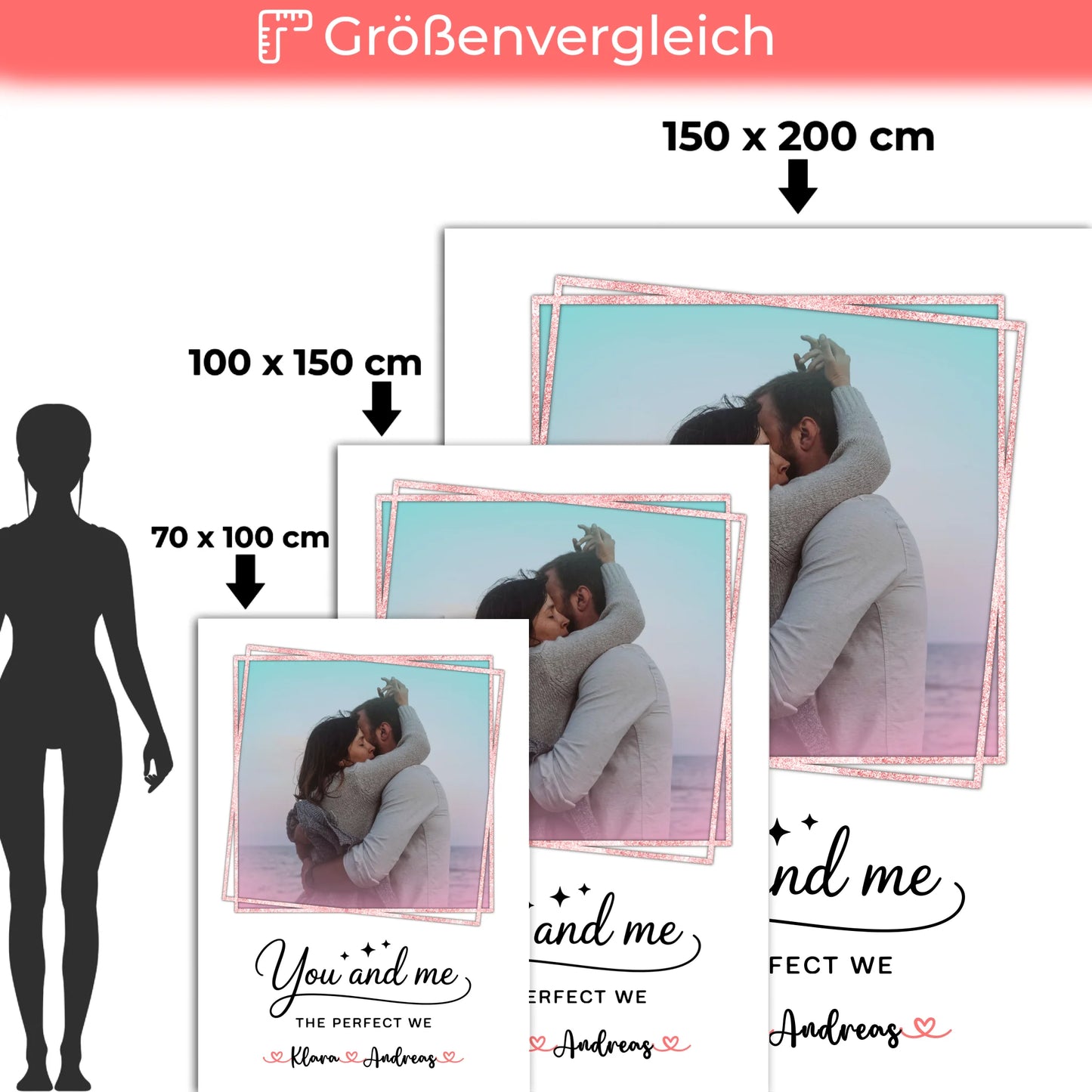 Kuscheldecke Mit Namen mit 1 Foto, Namen & Wunschtext für Paare You and me