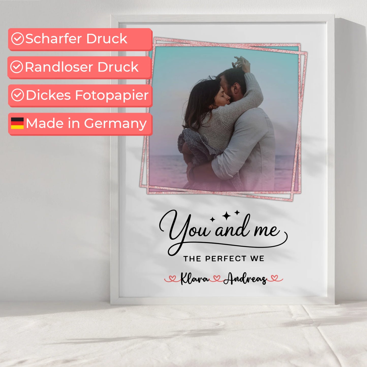 Pärchen Poster Personalisiert You and me The perfect we, Mit Foto & Namen eigener Spruch