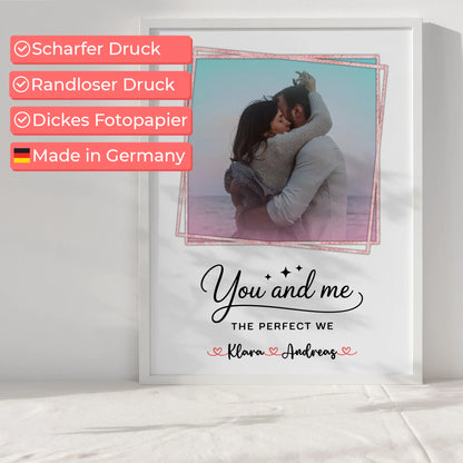 Pärchen Poster Personalisiert You and me The perfect we, Mit Foto & Namen eigener Spruch