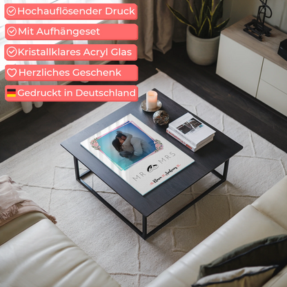 Personalisiertes Acryl Glas Bild für Paare Mr & Mrs mit 9 Fotos Namen und Wunschtext