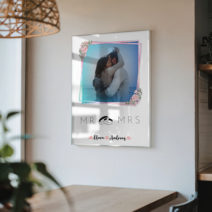 Personalisiertes Acryl Glas Bild für Paare Mr & Mrs mit 9 Fotos Namen und Wunschtext