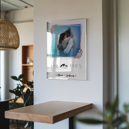 Personalisiertes Acryl Glas Bild für Paare Mr & Mrs mit 9 Fotos Namen und Wunschtext