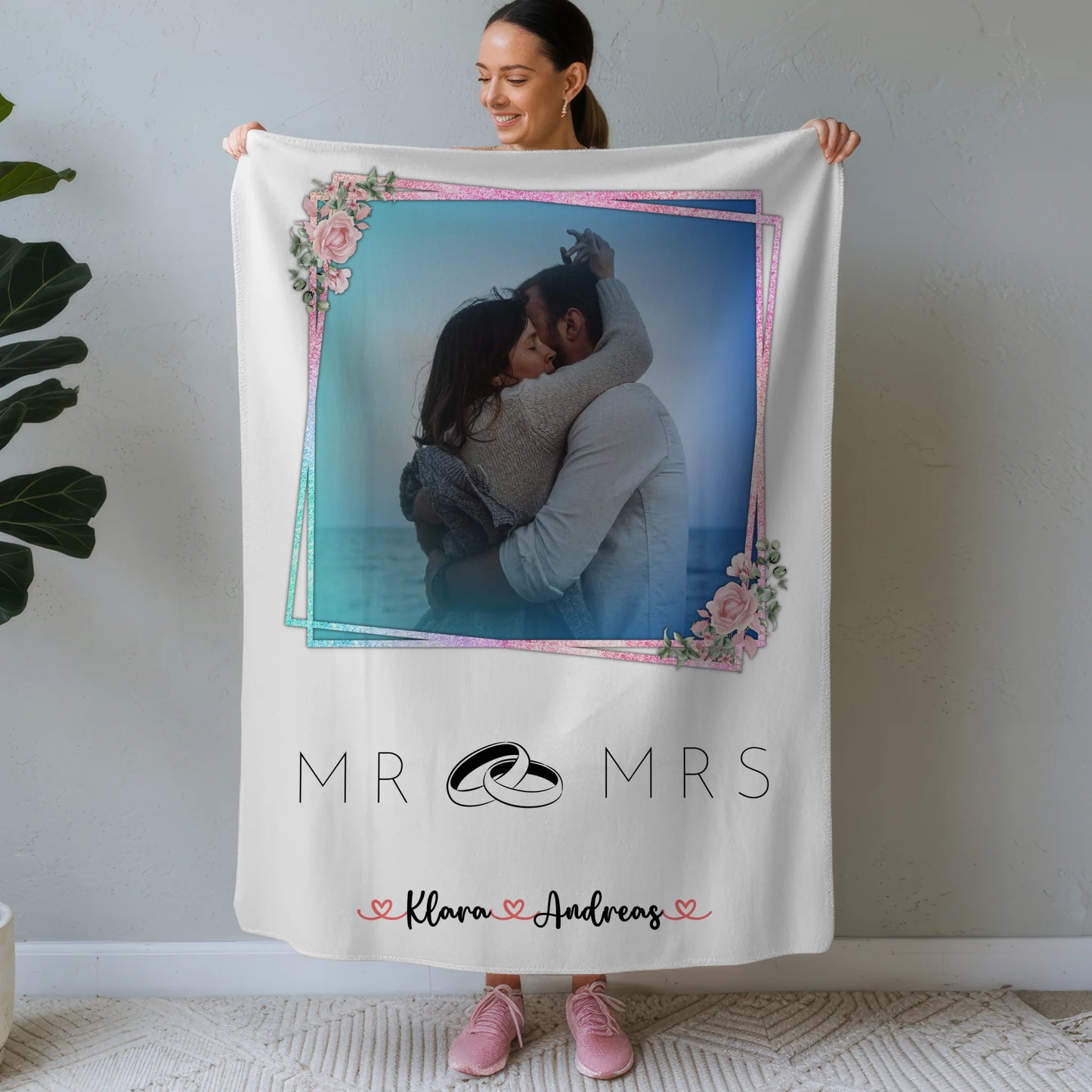 Kuscheldecke Mit Namen Und Motiv Mr & Mrs Paare 9 Foto & Namen, 1 Wunschtext