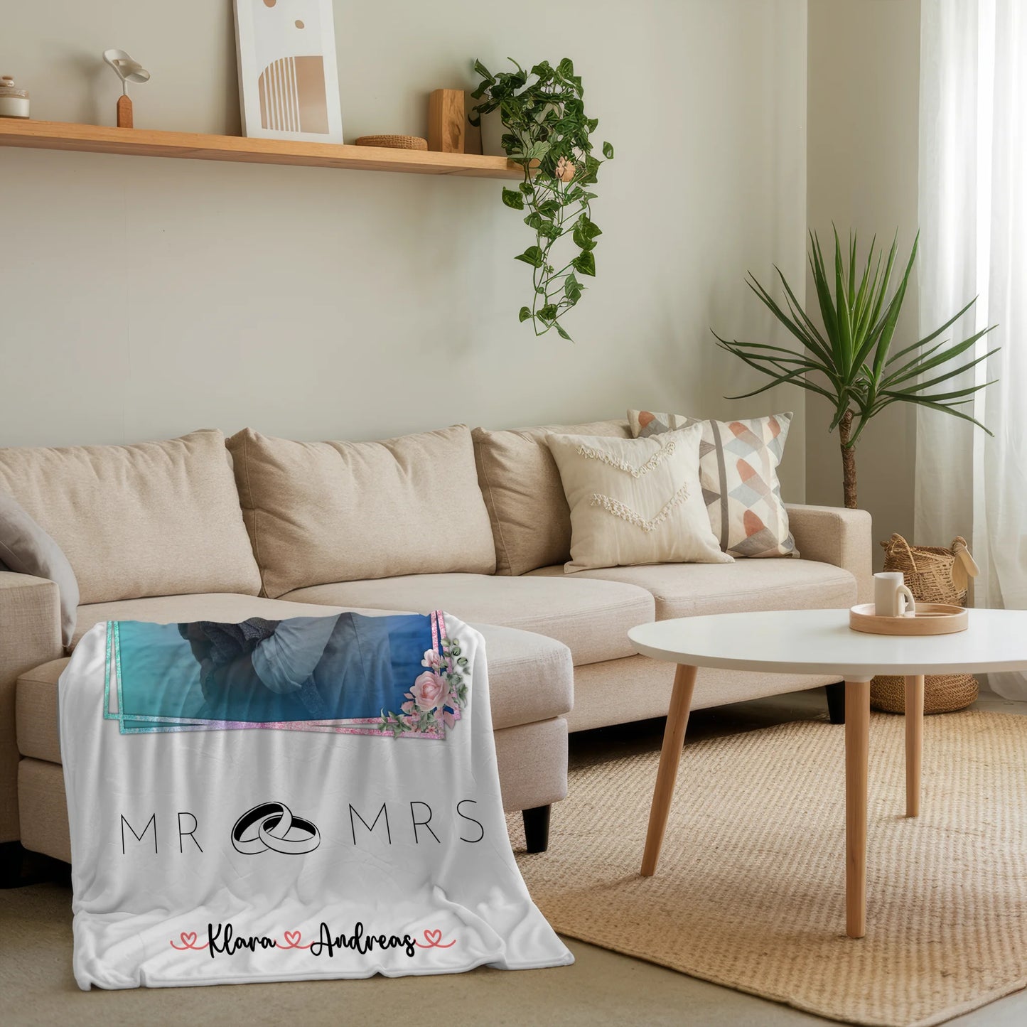 Kuscheldecke Mit Namen Und Motiv Mr & Mrs Paare 9 Foto & Namen, 1 Wunschtext