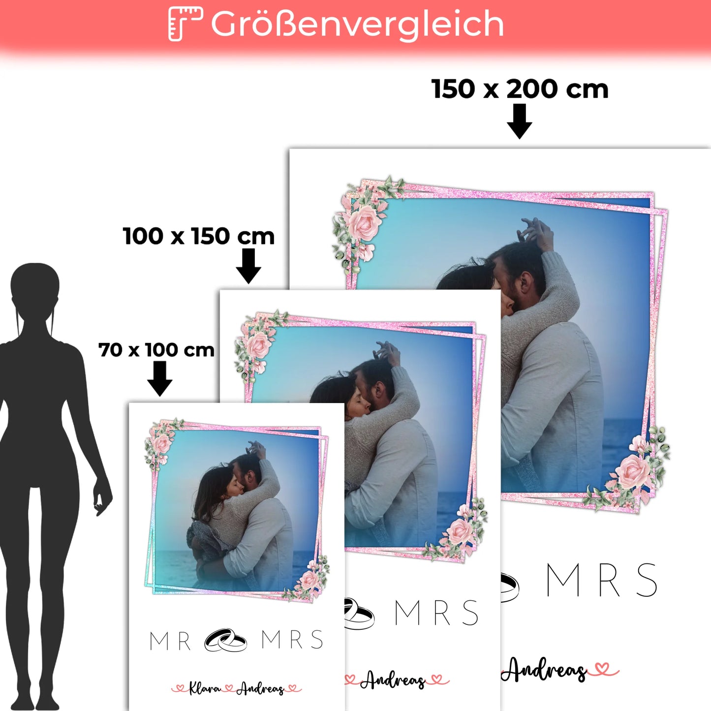 Kuscheldecke Mit Namen Und Motiv Mr & Mrs Paare 9 Foto & Namen, 1 Wunschtext