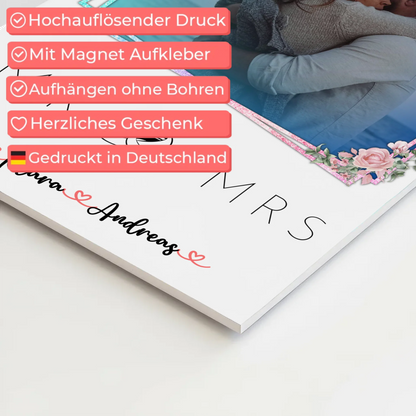 Fotoboard Mr & Mrs Paare 9 Foto & Namen personalisiert mit 1 Foto & Wunschtext