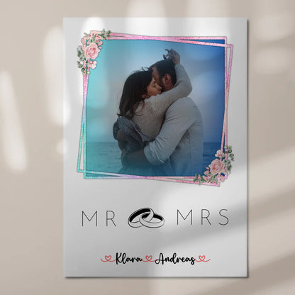 Fotoboard Mr & Mrs Paare 9 Foto & Namen personalisiert mit 1 Foto & Wunschtext