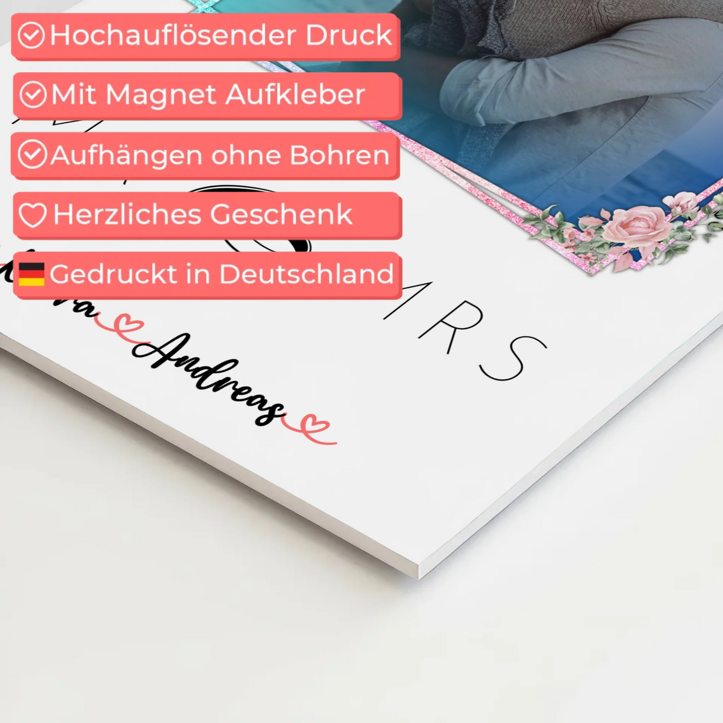 Fotoboard Mr & Mrs Paare 9 Foto & Namen personalisiert mit 1 Foto & Wunschtext