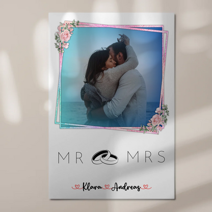 Fotoboard Mr & Mrs Paare 9 Foto & Namen personalisiert mit 1 Foto & Wunschtext