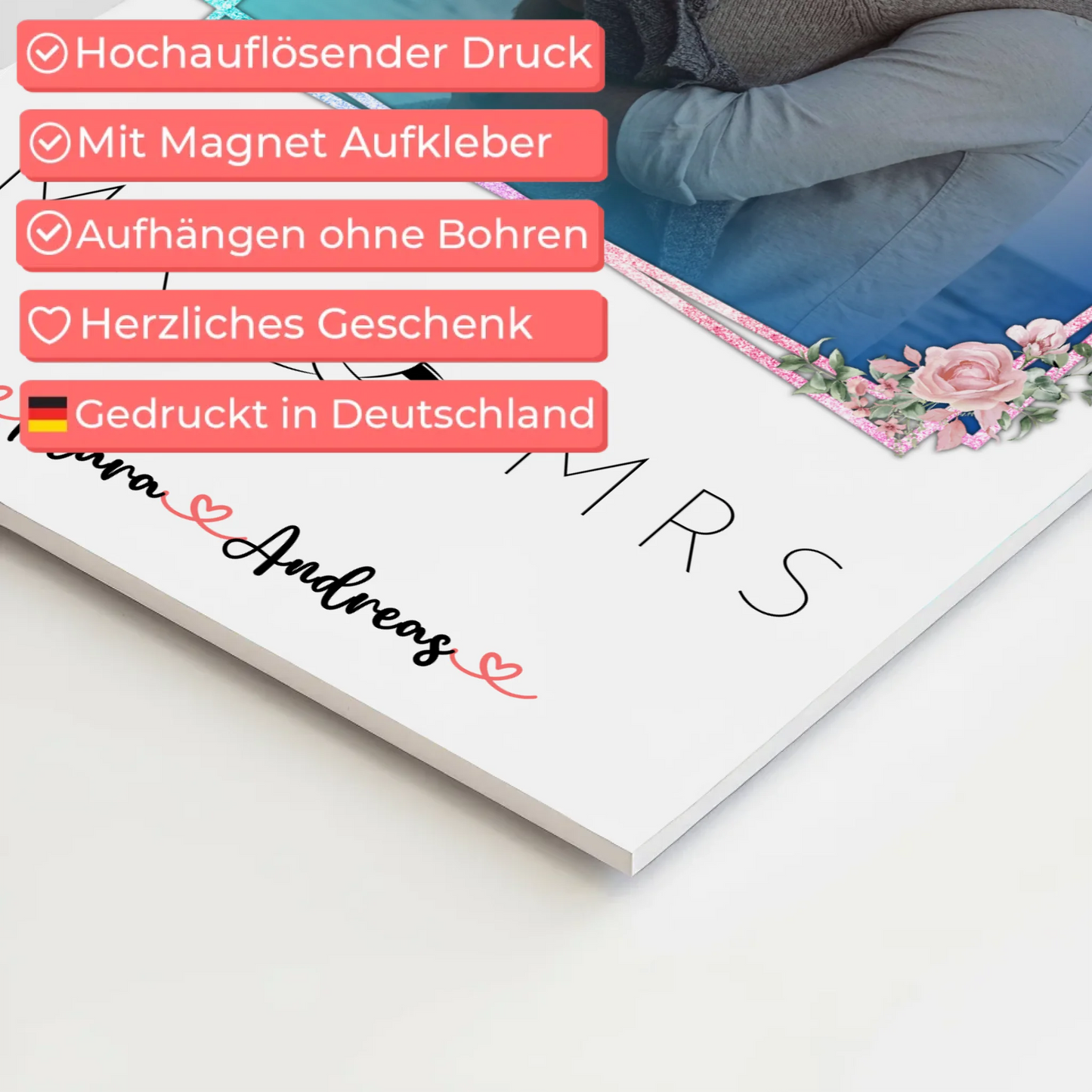 Fotoboard Mr & Mrs Paare 9 Foto & Namen personalisiert mit 1 Foto & Wunschtext