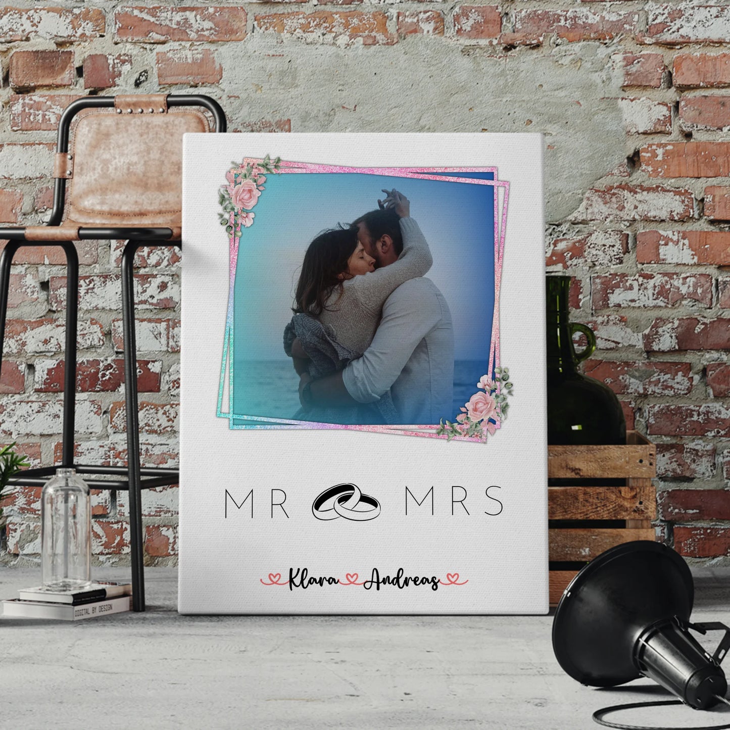 Personalisierte Leinwand Hochzeit Mr & Mrs Paare 9 Foto & Namen 1 Foto Wunschtext