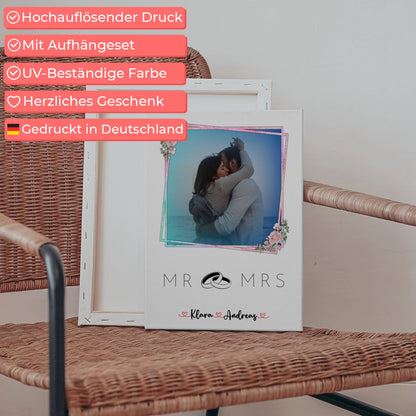 Personalisierte Leinwand Hochzeit Mr & Mrs Paare 9 Foto & Namen 1 Foto Wunschtext