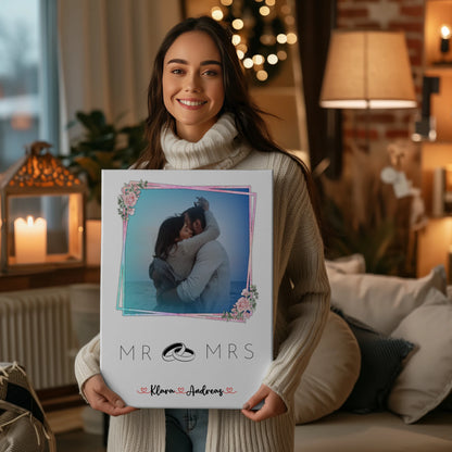 Personalisierte Leinwand Hochzeit Mr & Mrs Paare 9 Foto & Namen 1 Foto Wunschtext
