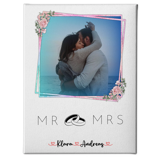 Personalisierte Leinwand Hochzeit Mr & Mrs Paare 9 Foto & Namen 1 Foto Wunschtext
