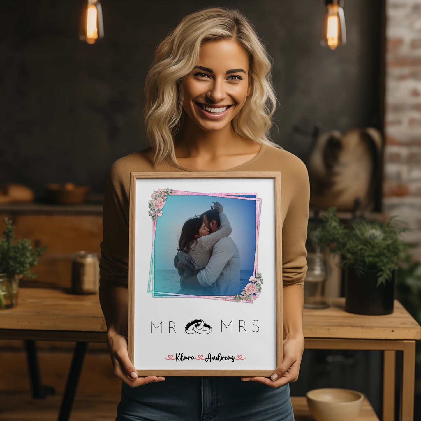 Liebesposter Mr & Mrs personalisiert für Paare mit 9 Fotos, Namen und Wunschtext