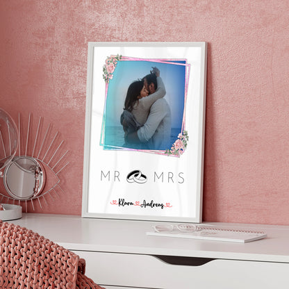 Liebesposter Mr & Mrs personalisiert für Paare mit 9 Fotos, Namen und Wunschtext