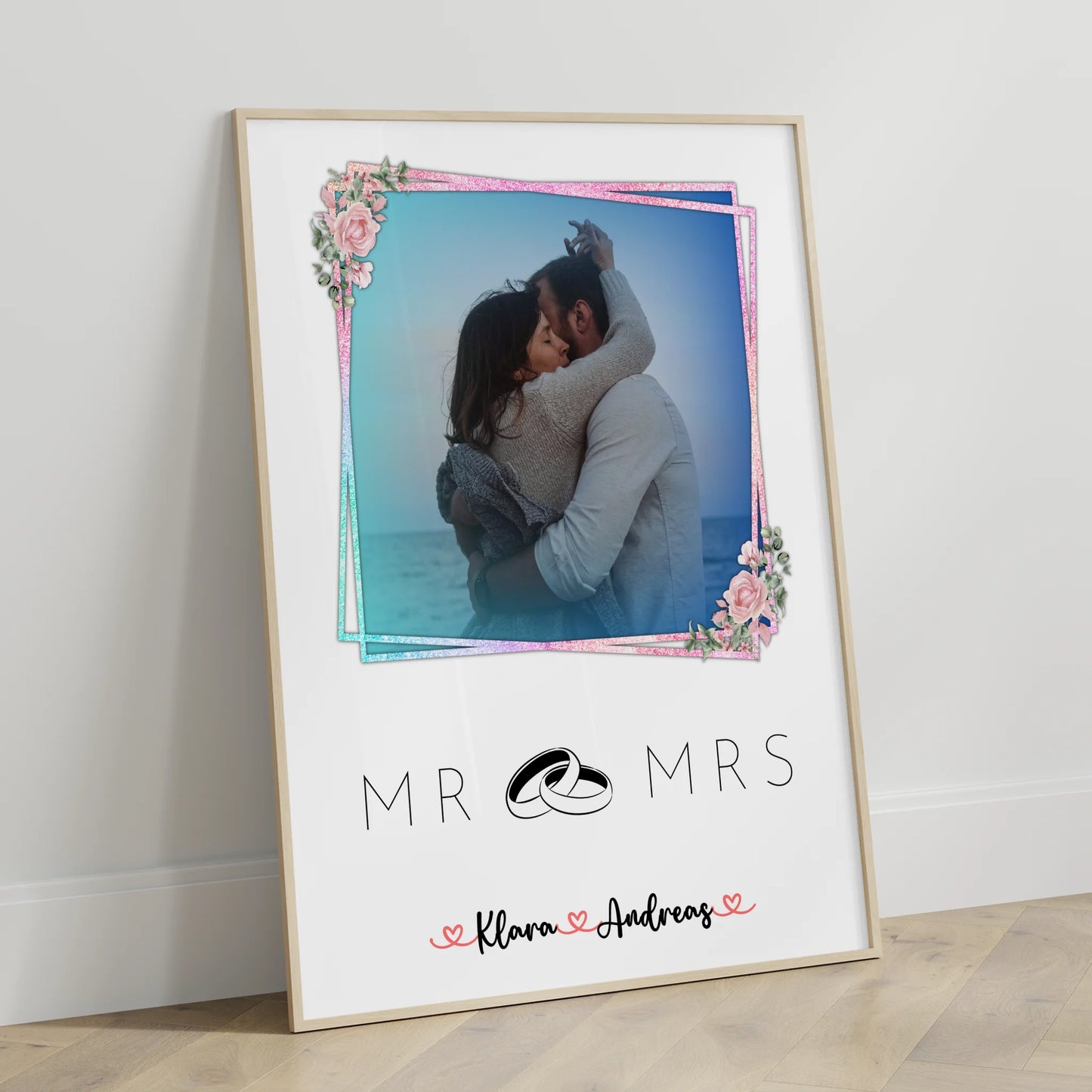 Liebesposter Mr & Mrs personalisiert für Paare mit 9 Fotos, Namen und Wunschtext