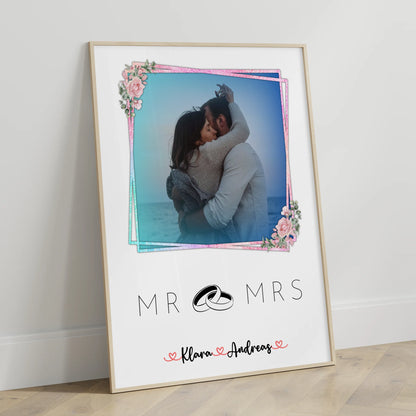 Liebesposter Mr & Mrs personalisiert für Paare mit 9 Fotos, Namen und Wunschtext