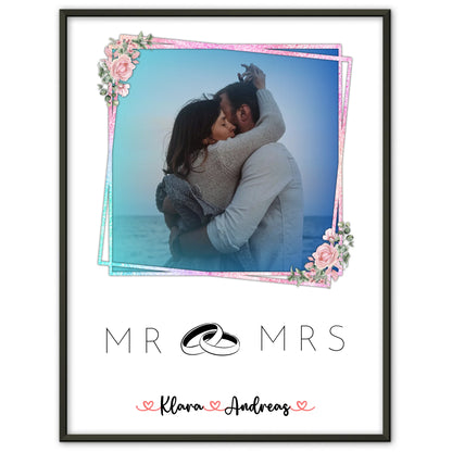 Liebesposter Mr & Mrs personalisiert für Paare mit 9 Fotos, Namen und Wunschtext