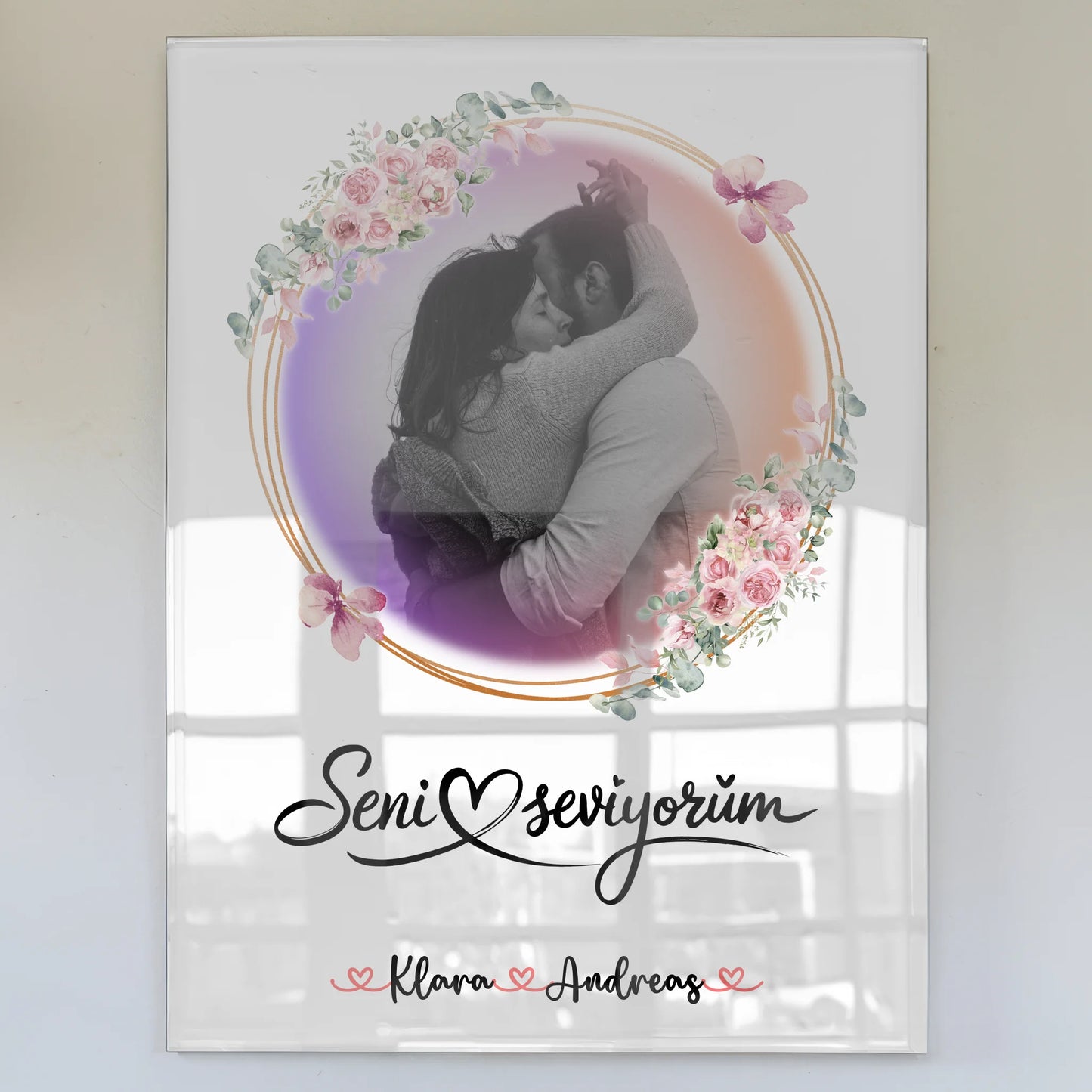Acryl Bild Personalisiert Seni Seviyorum für Paare mit Namen & Foto