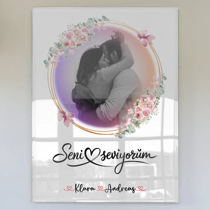 Acryl Bild Personalisiert Seni Seviyorum für Paare mit Namen & Foto