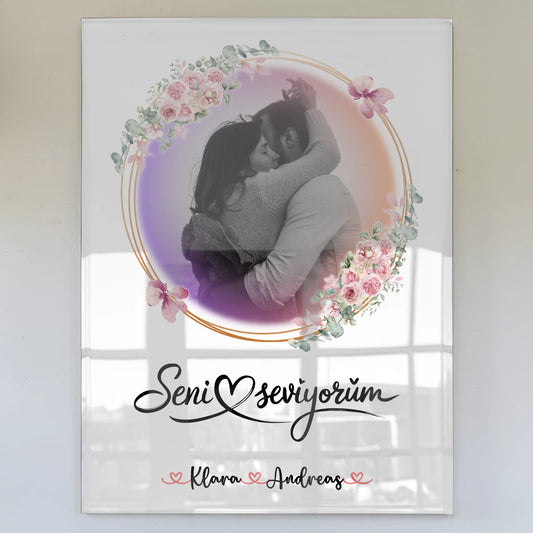 Acryl Bild Personalisiert Seni Seviyorum für Paare mit Namen & Foto