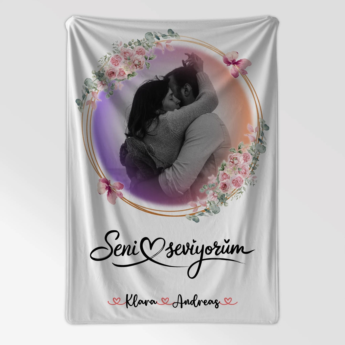 Personalisierte Kuscheldecke Mit Namen - Seni Seviyorum, Paare, Namen & Foto