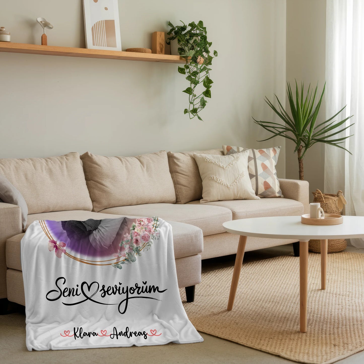 Personalisierte Kuscheldecke Mit Namen - Seni Seviyorum, Paare, Namen & Foto
