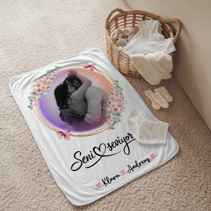 Personalisierte Kuscheldecke Mit Namen - Seni Seviyorum, Paare, Namen & Foto