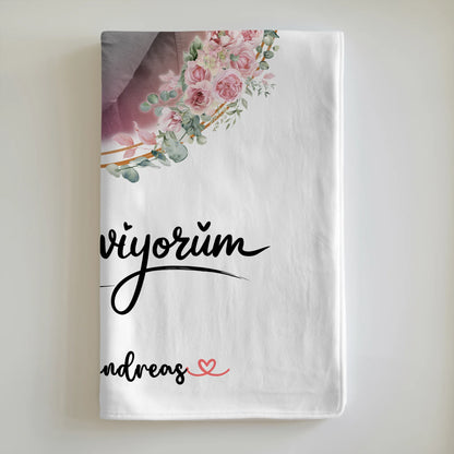 Personalisierte Kuscheldecke Mit Namen - Seni Seviyorum, Paare, Namen & Foto