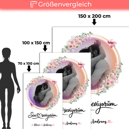 Personalisierte Kuscheldecke Mit Namen - Seni Seviyorum, Paare, Namen & Foto