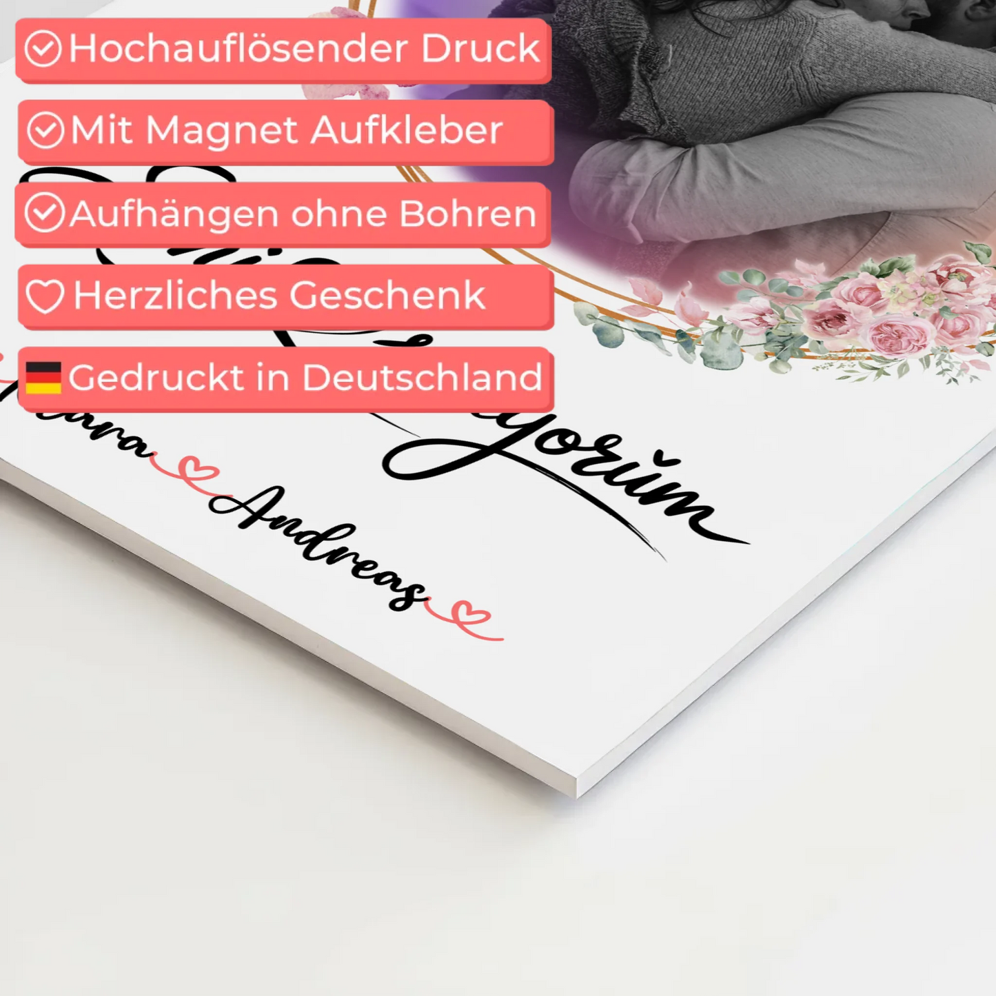 Fotoboard Magnetisch personalisiert Seni Seviyorum Paare 1 Foto Namen & Spruch