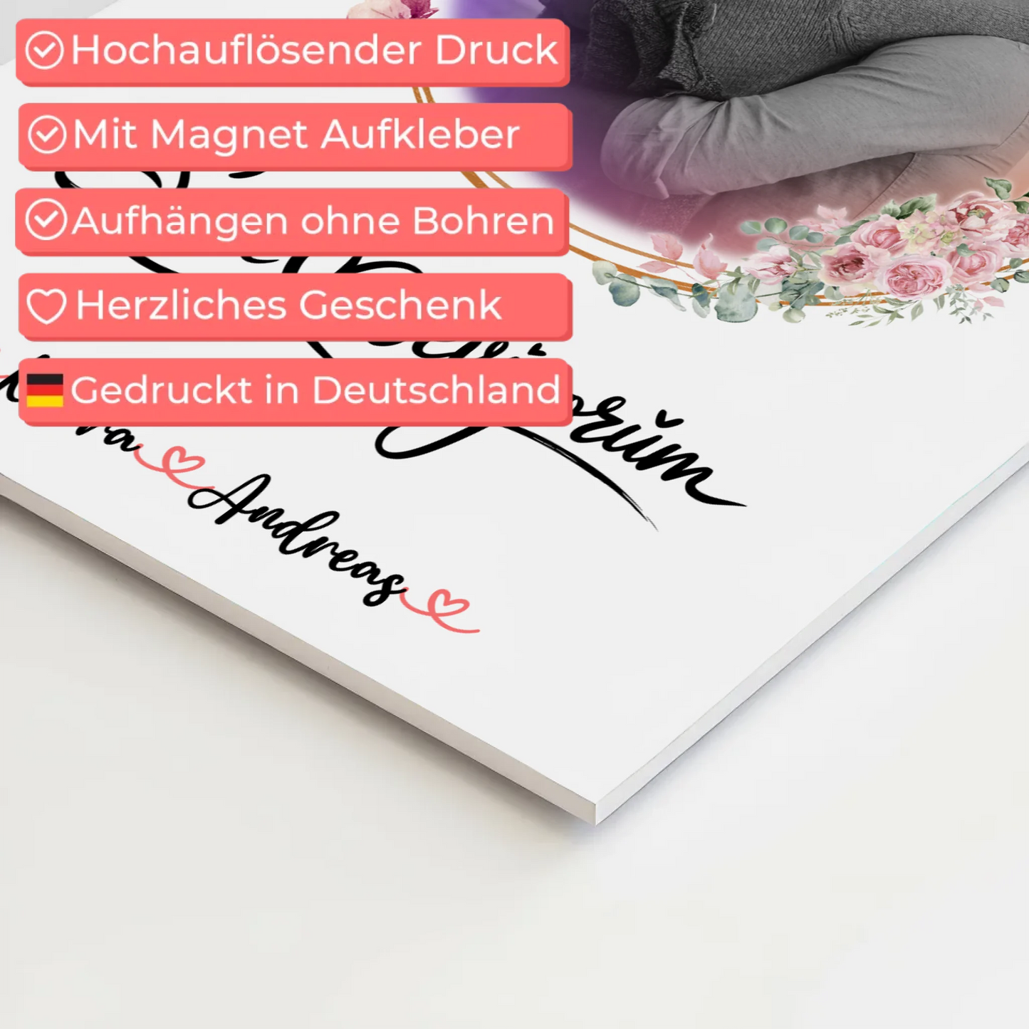 Fotoboard Magnetisch personalisiert Seni Seviyorum Paare 1 Foto Namen & Spruch