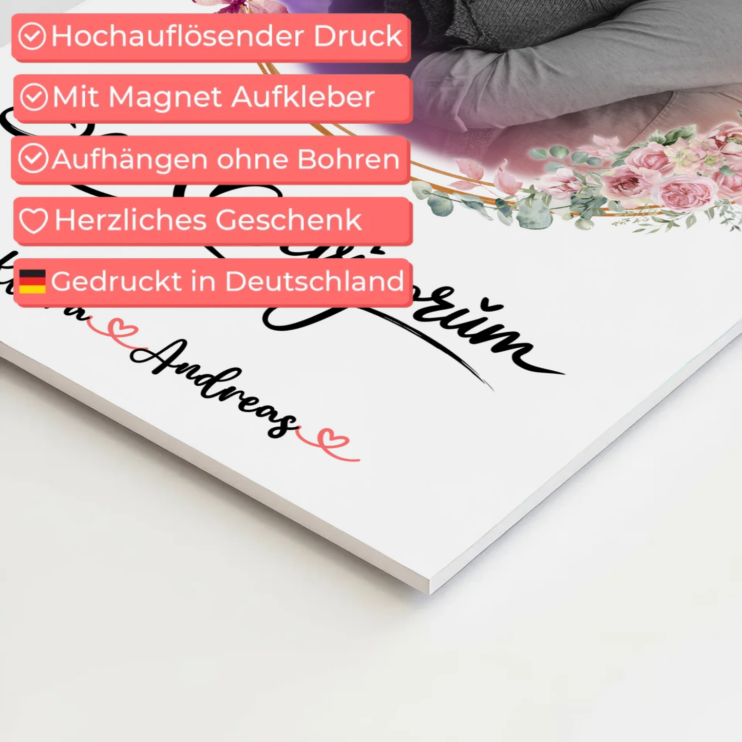 Fotoboard Magnetisch personalisiert Seni Seviyorum Paare 1 Foto Namen & Spruch