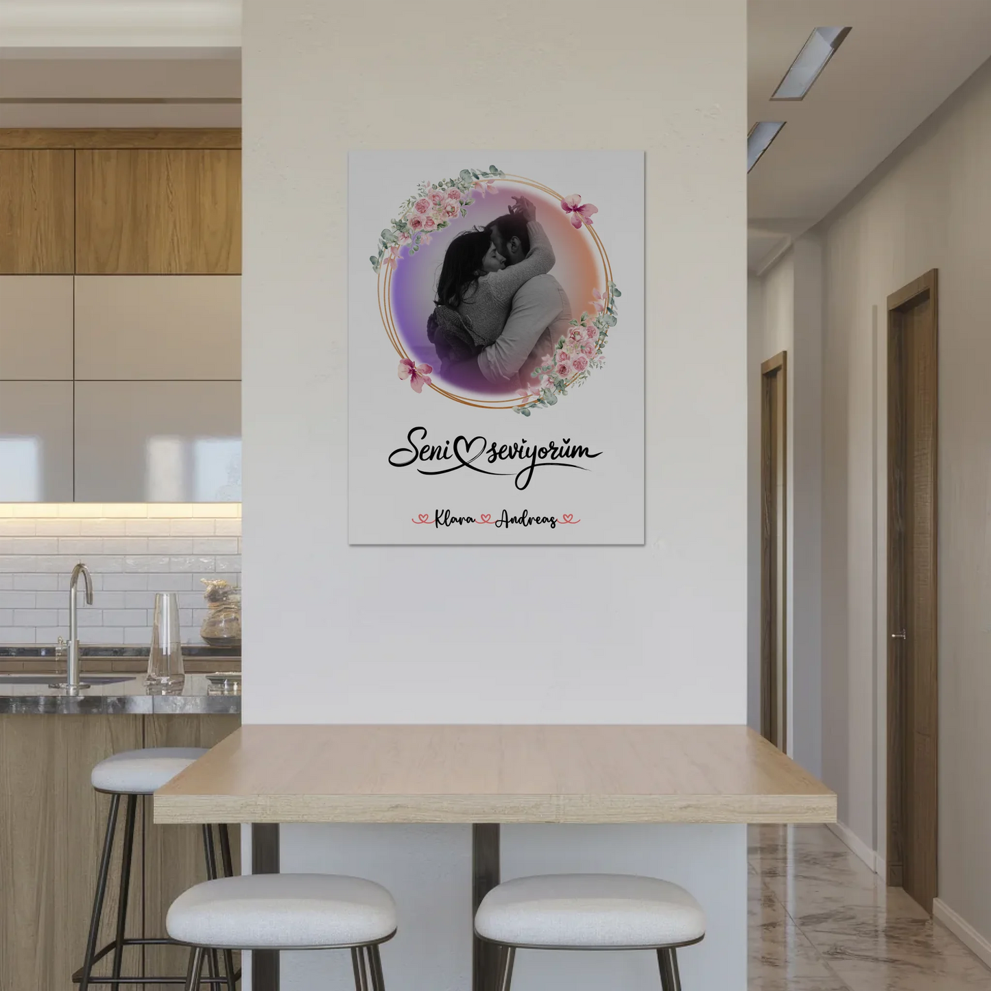 Fotoboard Magnetisch personalisiert Seni Seviyorum Paare 1 Foto Namen & Spruch