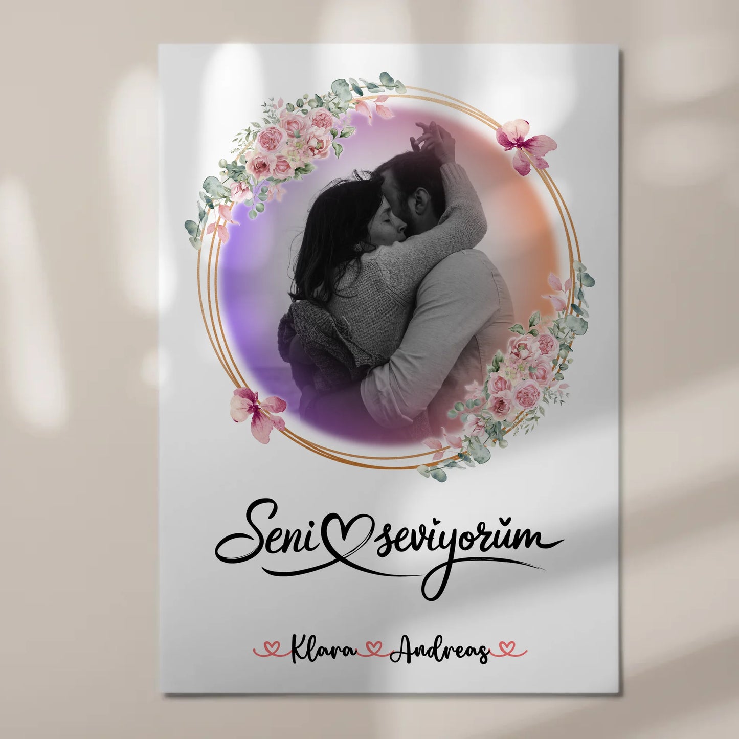 Fotoboard Magnetisch personalisiert Seni Seviyorum Paare 1 Foto Namen & Spruch