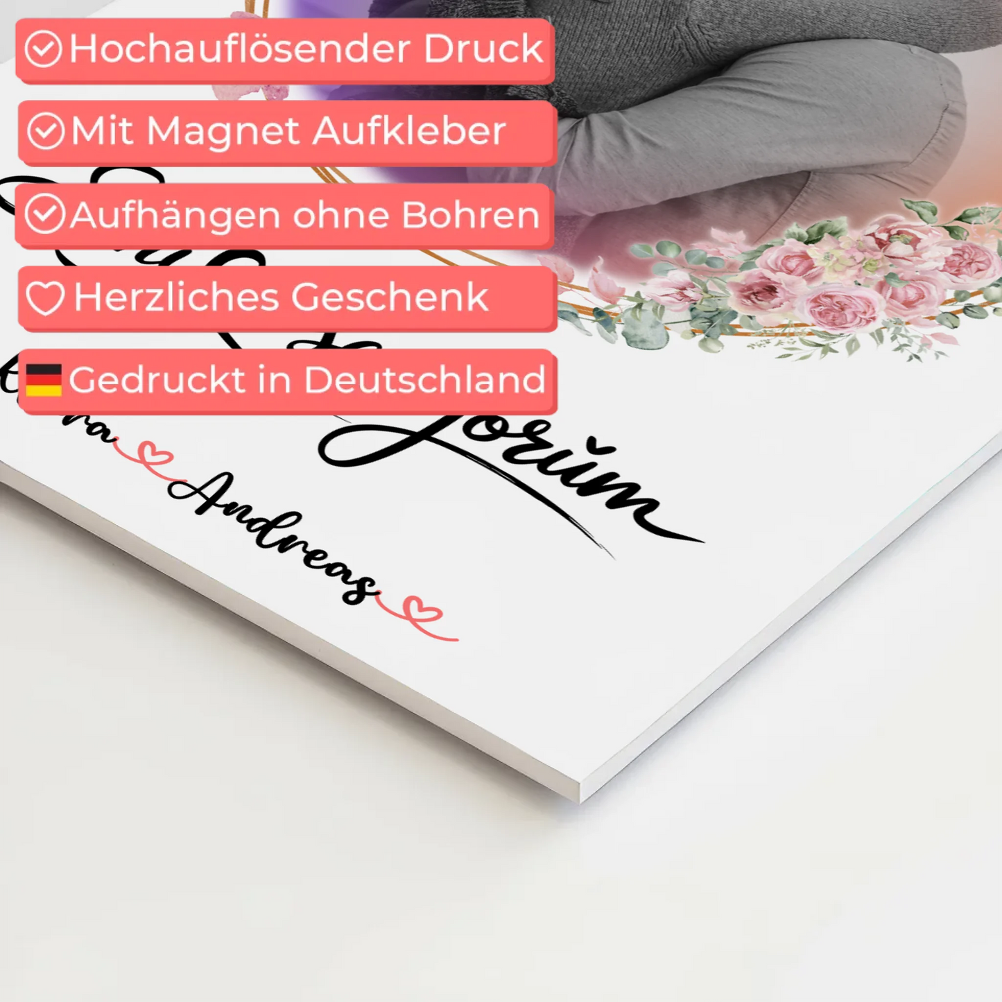 Fotoboard Magnetisch personalisiert Seni Seviyorum Paare 1 Foto Namen & Spruch