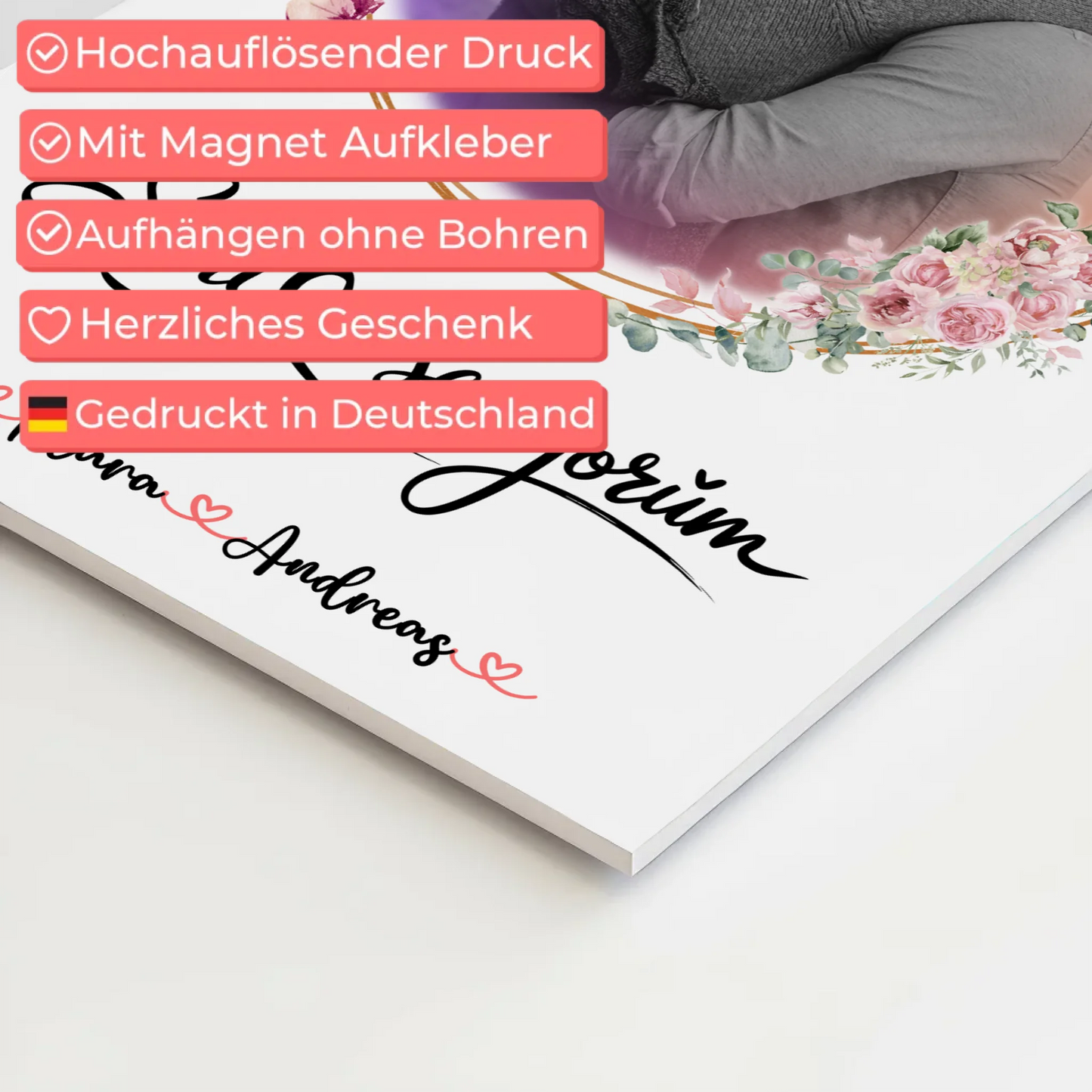 Fotoboard Magnetisch personalisiert Seni Seviyorum Paare 1 Foto Namen & Spruch