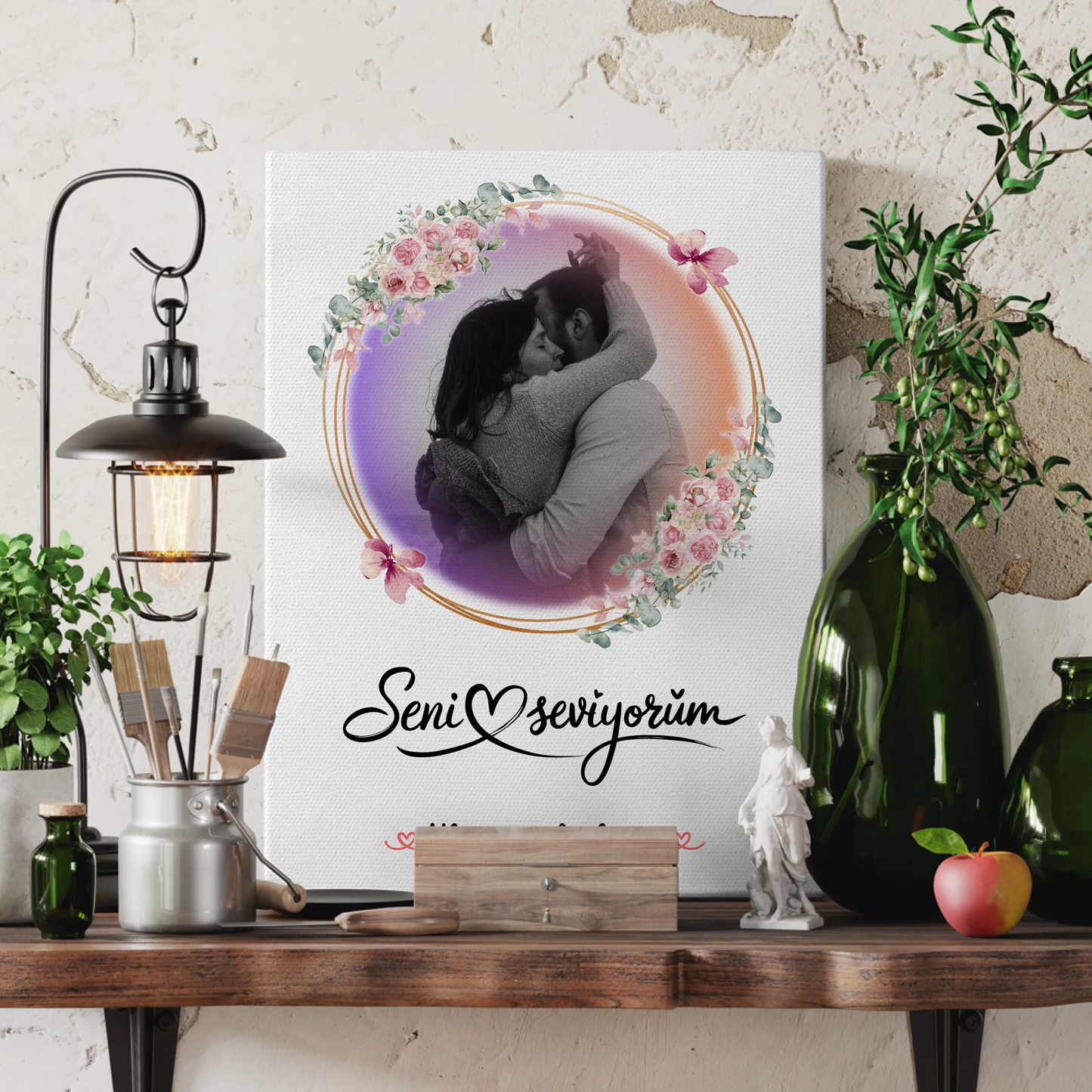 Leinwand Für Paare mit Namen & Foto, Black & White Design Seni Seviyorum