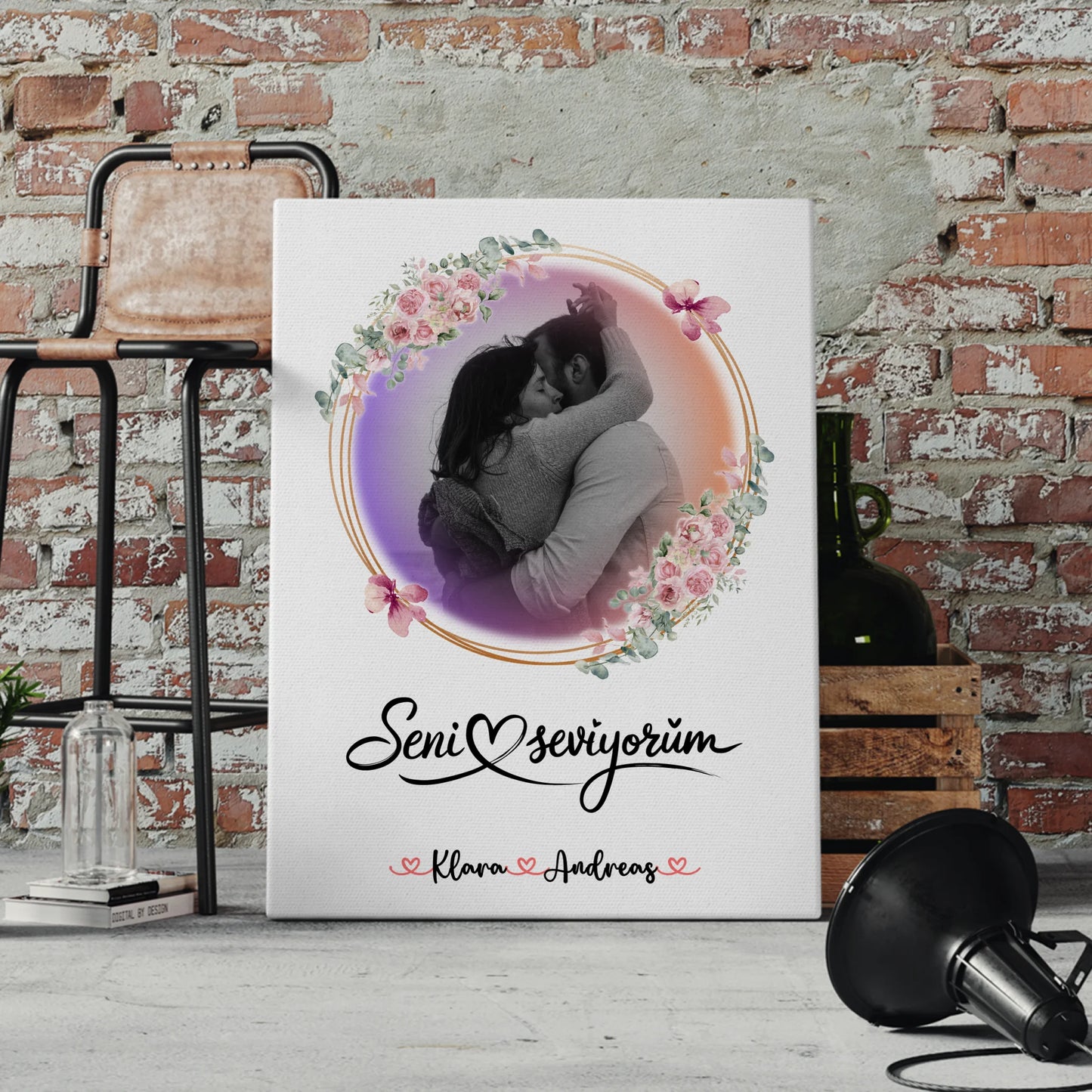 Leinwand Für Paare mit Namen & Foto, Black & White Design Seni Seviyorum