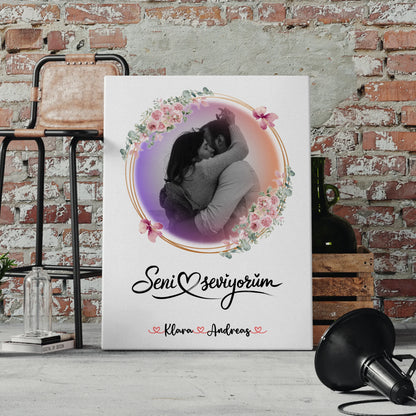 Leinwand Für Paare mit Namen & Foto, Black & White Design Seni Seviyorum