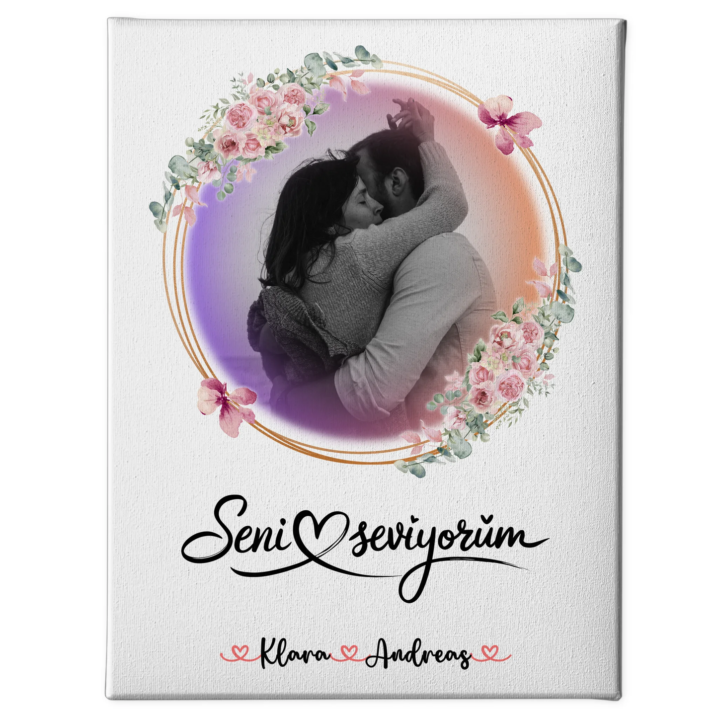 Leinwand Für Paare mit Namen & Foto, Black & White Design Seni Seviyorum