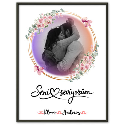Liebes Poster Seni Seviyorum für Paare mit Namen & Foto Black & White