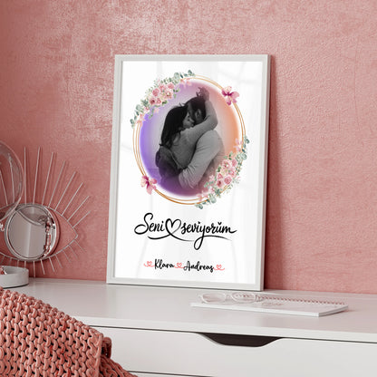 Liebes Poster Seni Seviyorum für Paare mit Namen & Foto Black & White