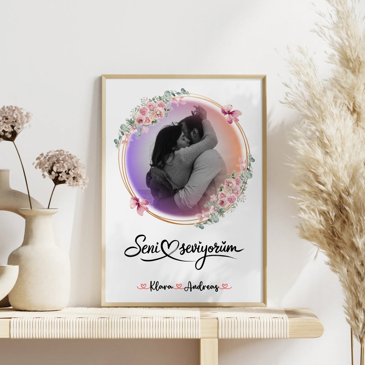 Liebes Poster Seni Seviyorum für Paare mit Namen & Foto Black & White