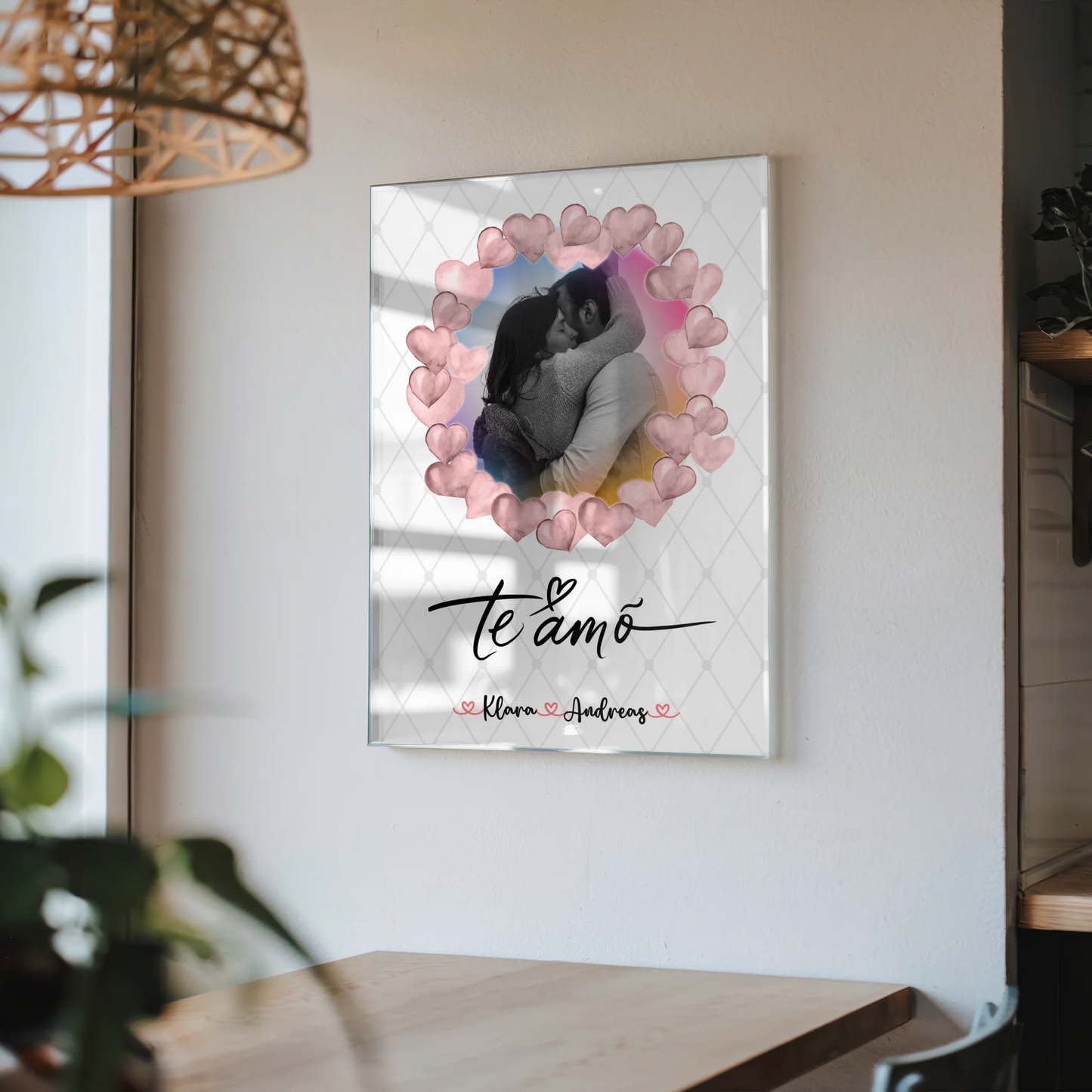 Acryl Bild für Paare personalisiert mit 1 Foto, Namen & t amo Spruch