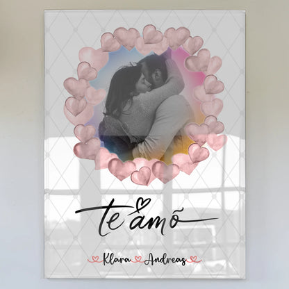 Acryl Bild für Paare personalisiert mit 1 Foto, Namen & t amo Spruch