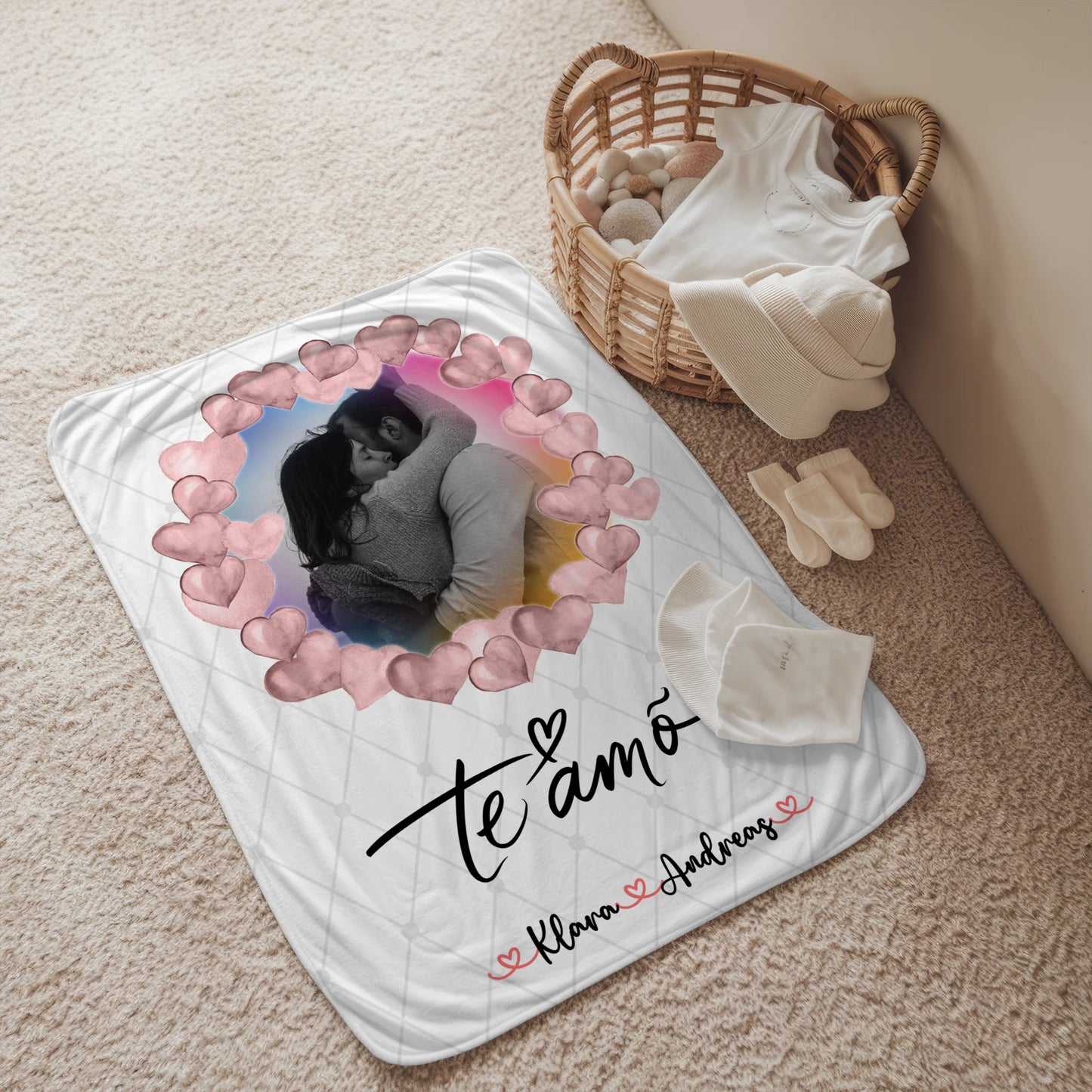 Personalisierte Decke Mit Namen Foto & Namen Paare Black & White t amo